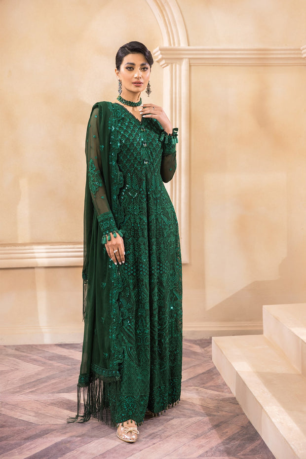 Bottle Green Pakistani Dress with ...